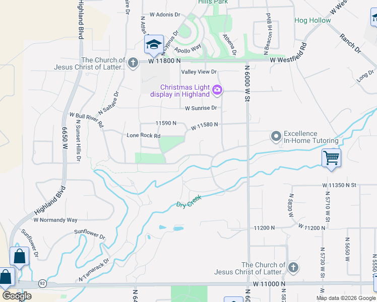 map of restaurants, bars, coffee shops, grocery stores, and more near 6199 Bull River Road in Highland