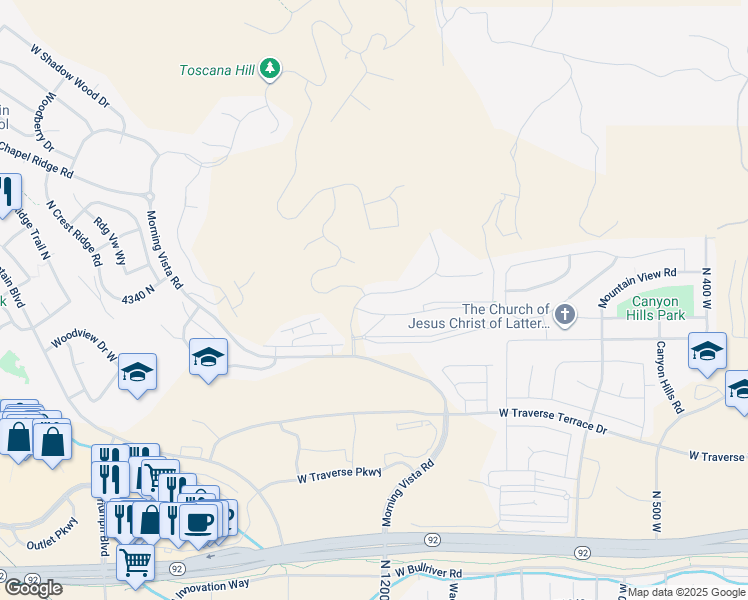 map of restaurants, bars, coffee shops, grocery stores, and more near 4200 Seasons View Drive in Lehi