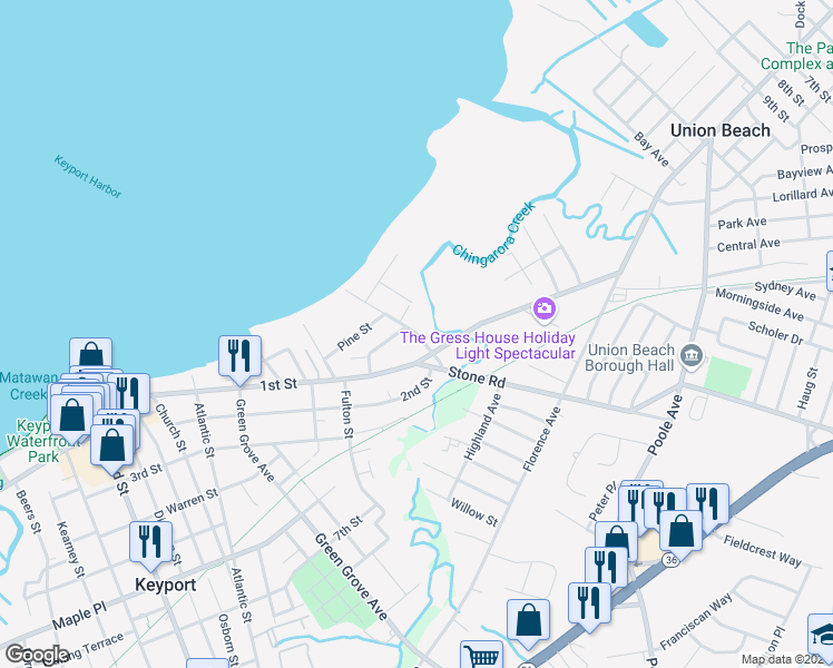 map of restaurants, bars, coffee shops, grocery stores, and more near 333 1st Street in Keyport