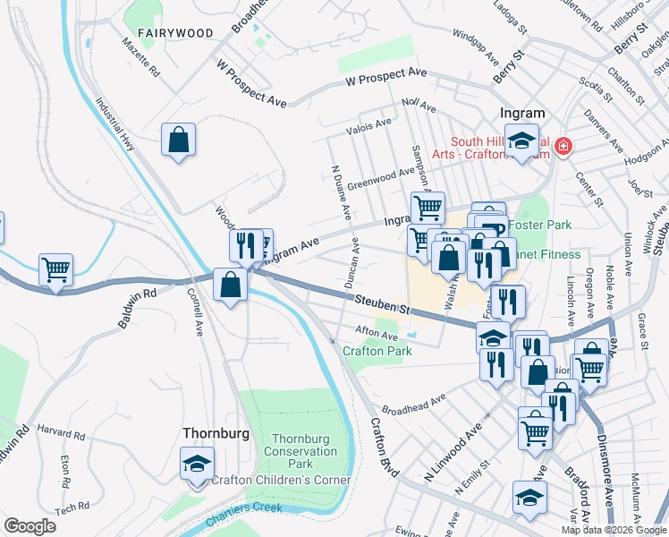 map of restaurants, bars, coffee shops, grocery stores, and more near 61 Duncan Avenue in Pittsburgh