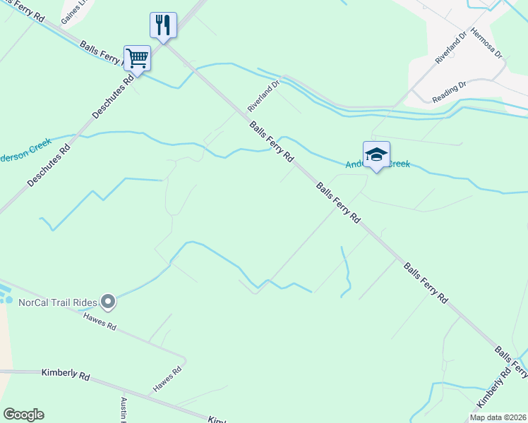 map of restaurants, bars, coffee shops, grocery stores, and more near 5340 Balls Ferry Road in Anderson