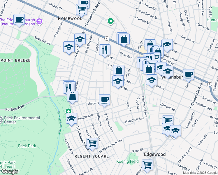 map of restaurants, bars, coffee shops, grocery stores, and more near 329 West Street in Pittsburgh