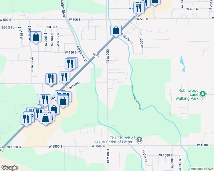 map of restaurants, bars, coffee shops, grocery stores, and more near 1353 West 1000 South in Vernal