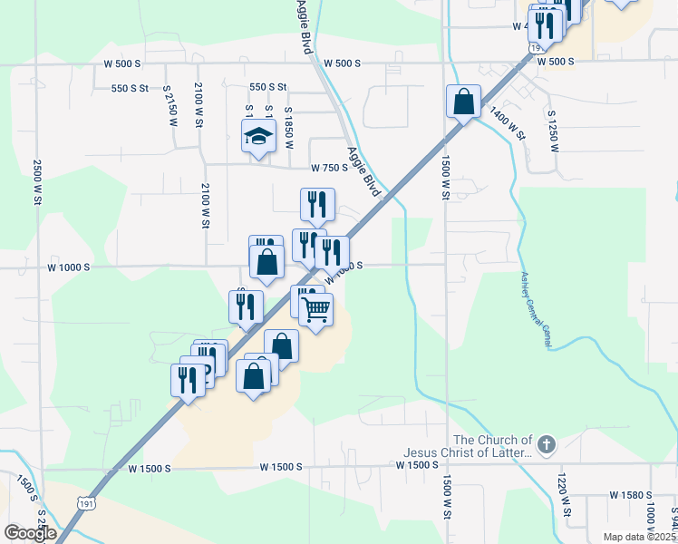 map of restaurants, bars, coffee shops, grocery stores, and more near 1781 West 1000 South in Vernal