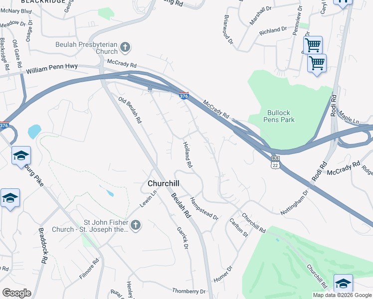 map of restaurants, bars, coffee shops, grocery stores, and more near 39 Holland Road in Pittsburgh