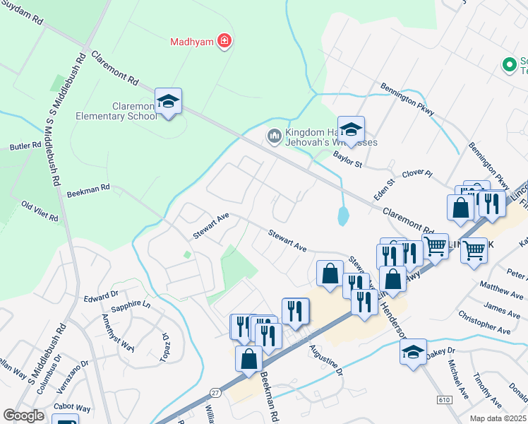 map of restaurants, bars, coffee shops, grocery stores, and more near 1 Daniel Drive in Franklin Township