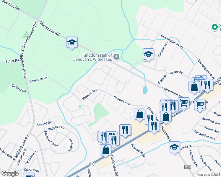 map of restaurants, bars, coffee shops, grocery stores, and more near 1 Daniel Drive in Franklin Township