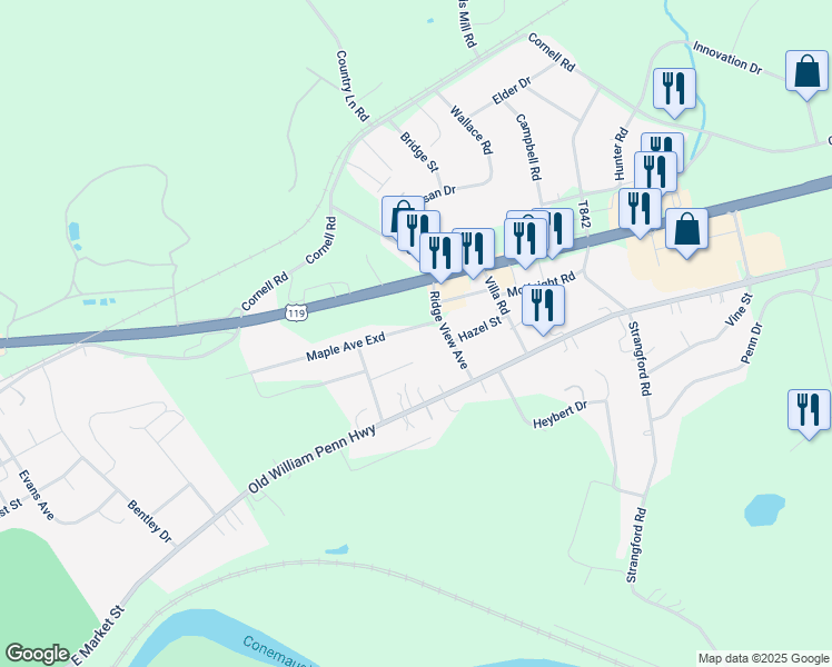 map of restaurants, bars, coffee shops, grocery stores, and more near 71 Apple Lane in Blairsville