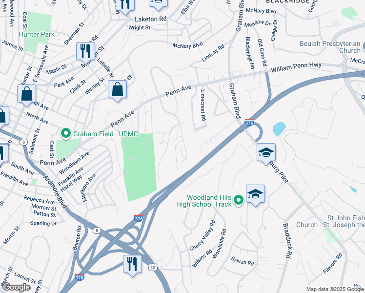map of restaurants, bars, coffee shops, grocery stores, and more near 7347 Beacon Hill Drive in Pittsburgh