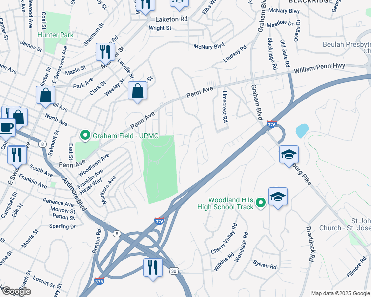 map of restaurants, bars, coffee shops, grocery stores, and more near 7448 Lighthouse Point in Pittsburgh