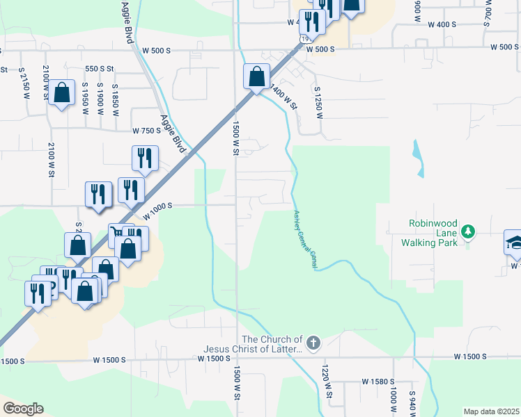 map of restaurants, bars, coffee shops, grocery stores, and more near 1413 West 1000 South in Vernal