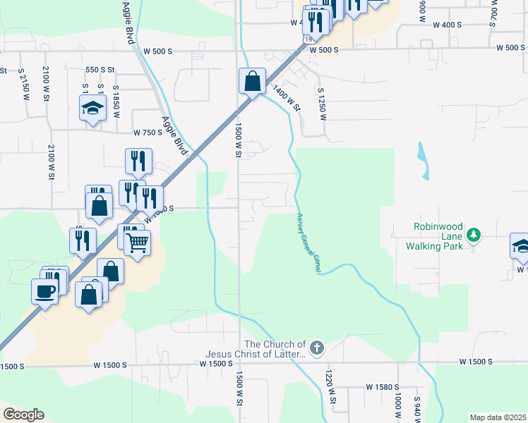map of restaurants, bars, coffee shops, grocery stores, and more near 1413 West 1000 South in Vernal