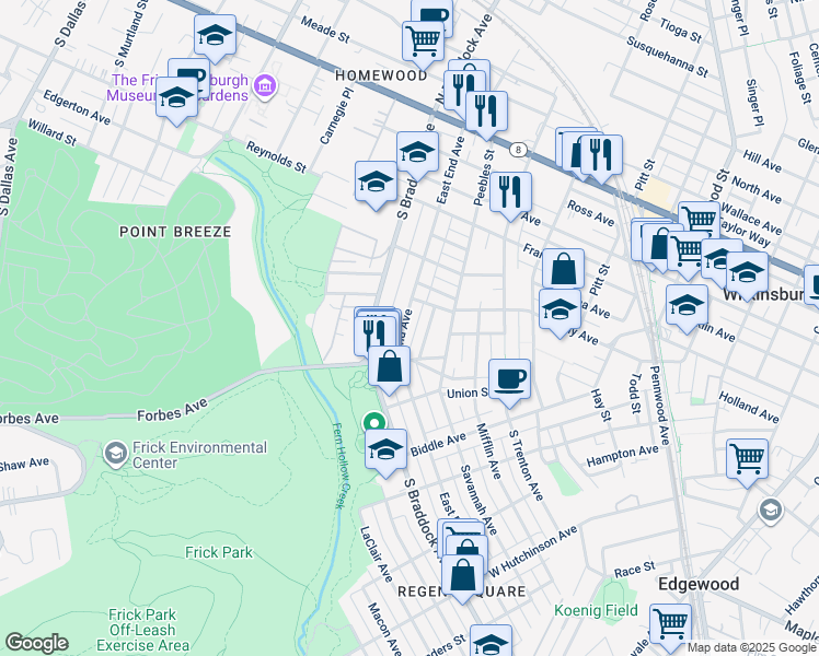 map of restaurants, bars, coffee shops, grocery stores, and more near 586 Celeron Street in Pittsburgh