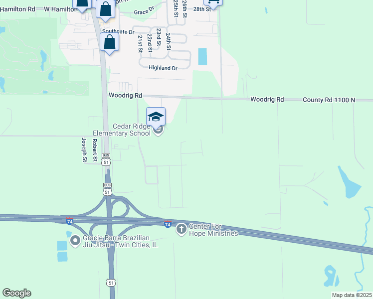 map of restaurants, bars, coffee shops, grocery stores, and more near 302 Springdale Avenue in Bloomington