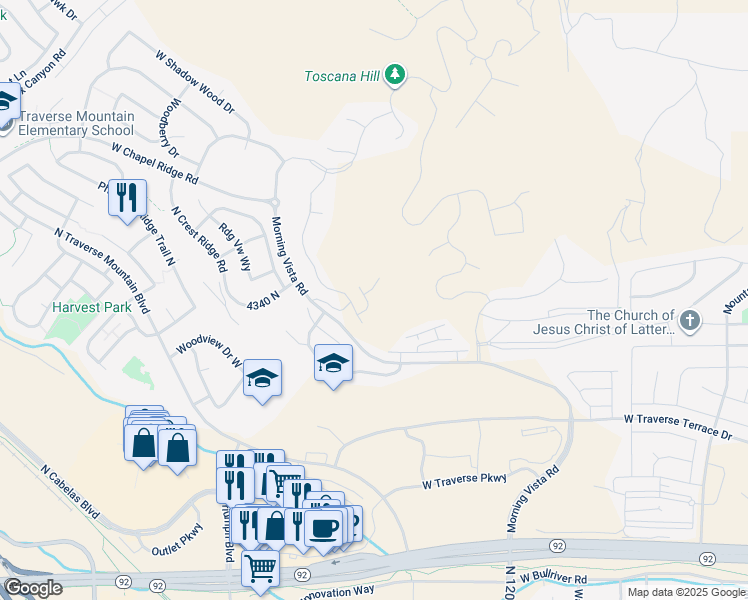 map of restaurants, bars, coffee shops, grocery stores, and more near 4306 North Cortona Lane in Lehi