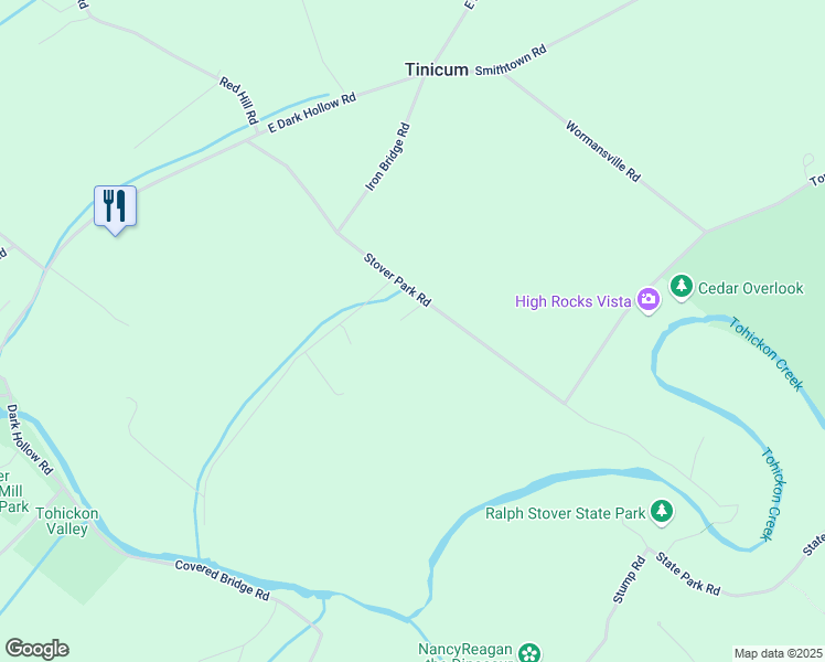 map of restaurants, bars, coffee shops, grocery stores, and more near 93 Stover Park Road in Bucks County