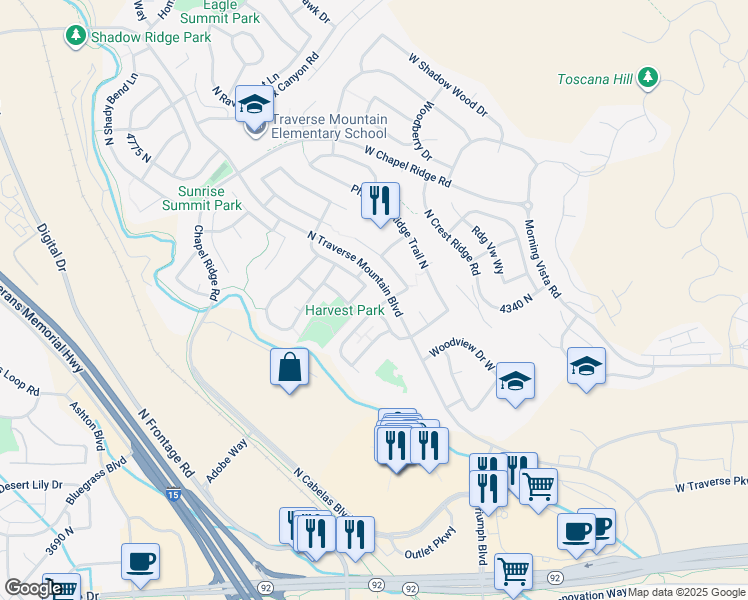 map of restaurants, bars, coffee shops, grocery stores, and more near 4293 Cresthaven Lane in Lehi