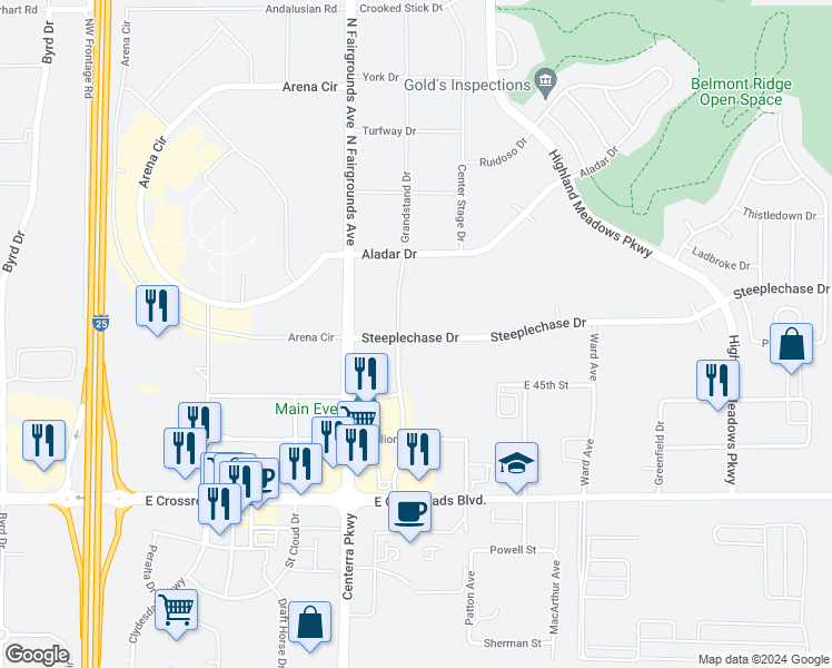 map of restaurants, bars, coffee shops, grocery stores, and more near 4851 North Fairgrounds Avenue in Loveland