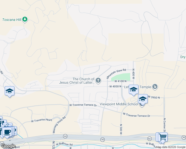 map of restaurants, bars, coffee shops, grocery stores, and more near 853 Autumn Hills Boulevard in Lehi