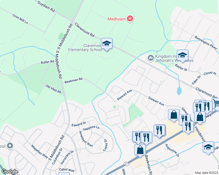 map of restaurants, bars, coffee shops, grocery stores, and more near 51 Chelsea Court in Franklin Township