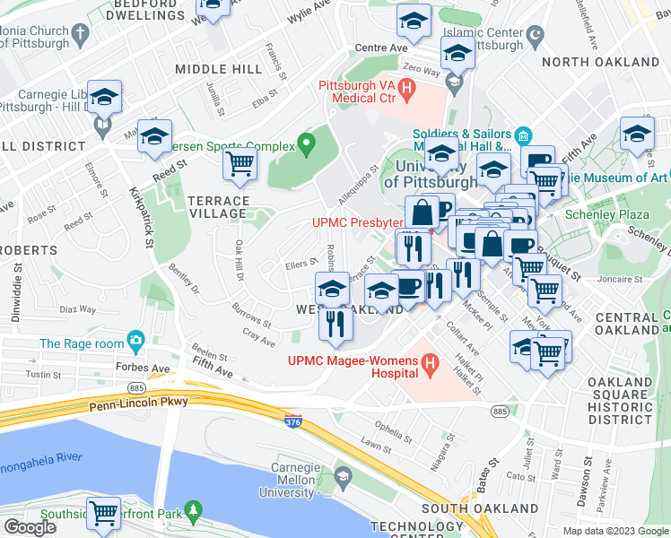 map of restaurants, bars, coffee shops, grocery stores, and more near 229 Dunseith Street in Pittsburgh