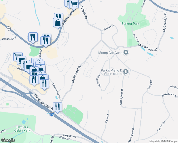 map of restaurants, bars, coffee shops, grocery stores, and more near 1208 Kenzie Road in Pittsburgh