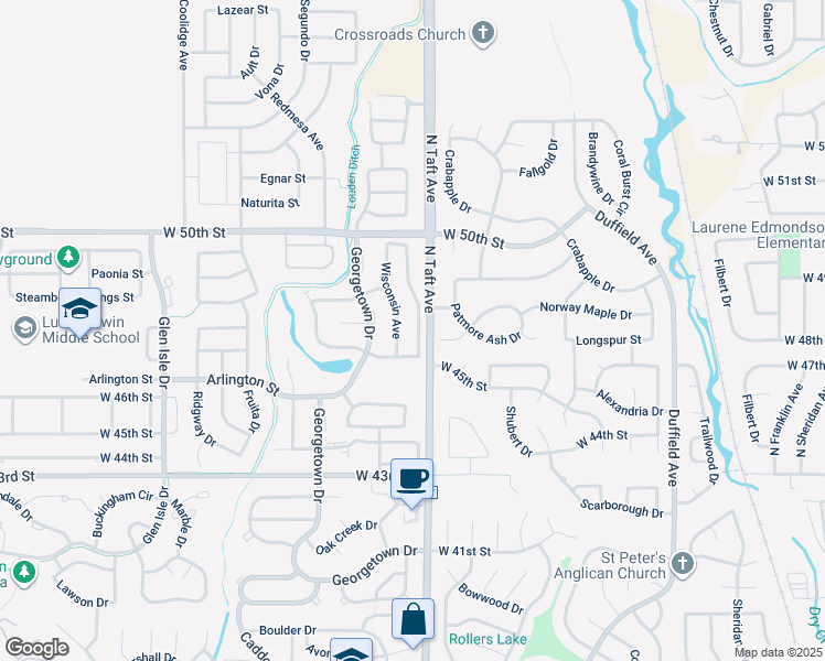 map of restaurants, bars, coffee shops, grocery stores, and more near 4715 Laporte Avenue in Loveland