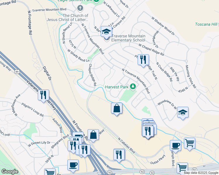 map of restaurants, bars, coffee shops, grocery stores, and more near 4327 Chestnut Oak Dr in Lehi