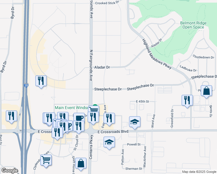 map of restaurants, bars, coffee shops, grocery stores, and more near 4851 North Fairgrounds Avenue in Loveland