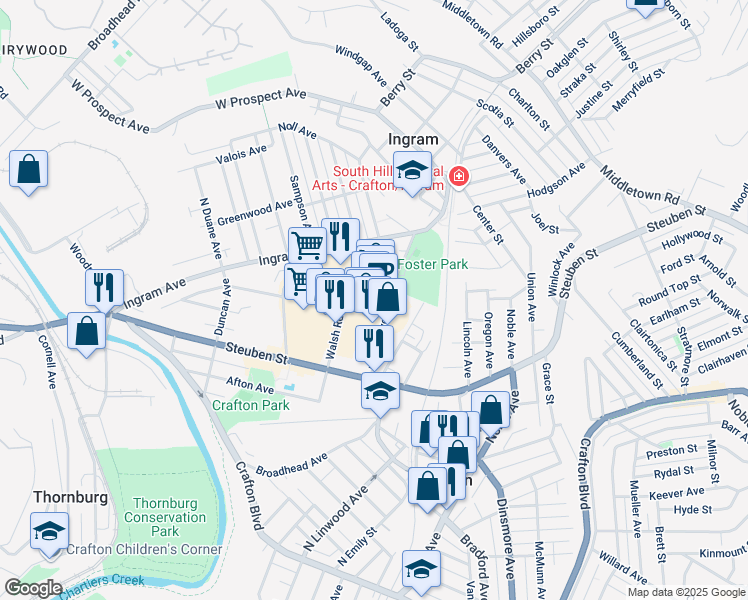 map of restaurants, bars, coffee shops, grocery stores, and more near 236 Crafton Ingram Shopping Center in Crafton