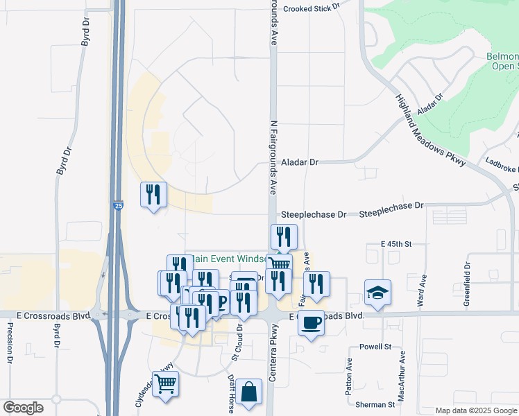 map of restaurants, bars, coffee shops, grocery stores, and more near 4851 North Fairgrounds Avenue in Loveland