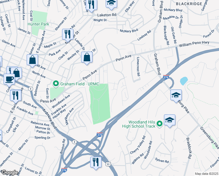 map of restaurants, bars, coffee shops, grocery stores, and more near 1548 Fairmont Street in Pittsburgh