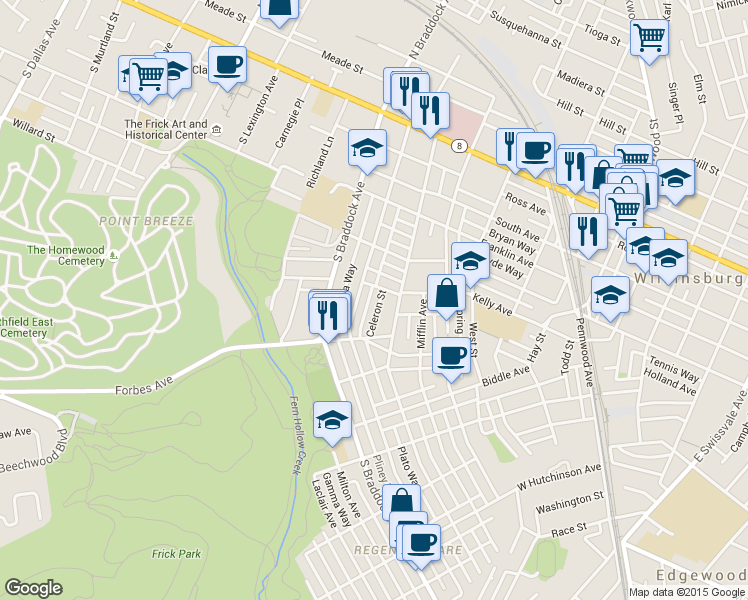 map of restaurants, bars, coffee shops, grocery stores, and more near 535 East End Avenue in Pittsburgh