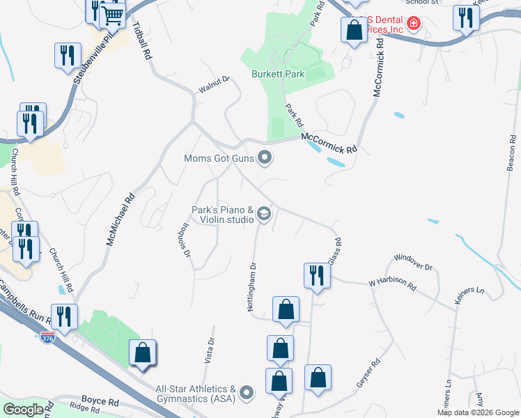 map of restaurants, bars, coffee shops, grocery stores, and more near 5578 Glass Road in Pittsburgh