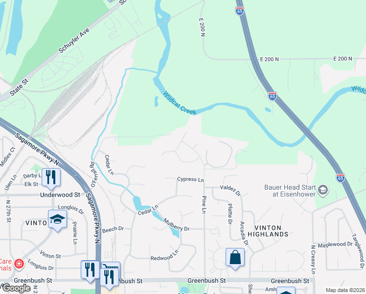 map of restaurants, bars, coffee shops, grocery stores, and more near 2242 Wigeon Drive in Lafayette