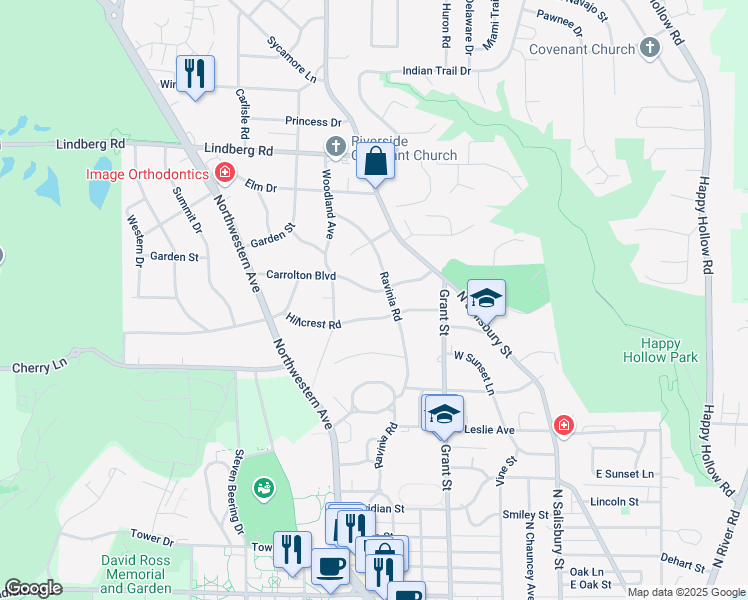map of restaurants, bars, coffee shops, grocery stores, and more near 520-598 Carrolton Boulevard in West Lafayette