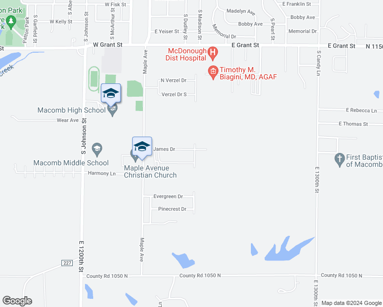 map of restaurants, bars, coffee shops, grocery stores, and more near 161C East James Drive in Macomb
