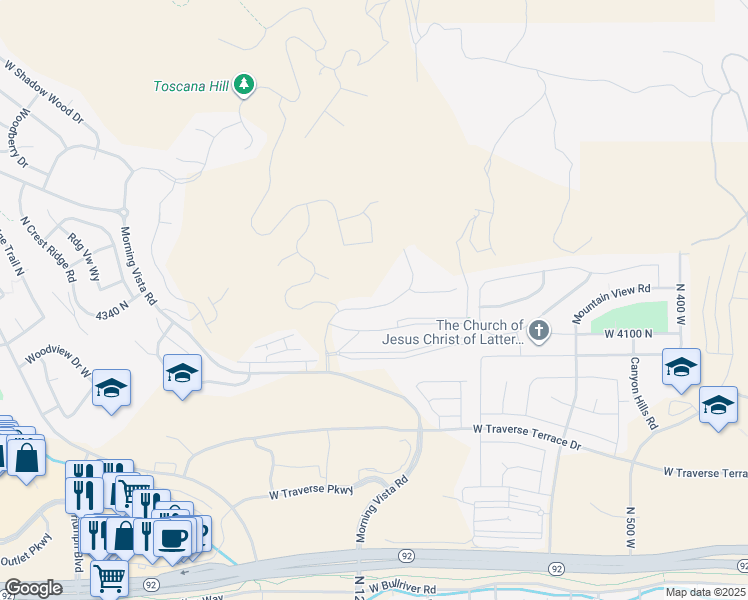 map of restaurants, bars, coffee shops, grocery stores, and more near 4293 North Seasons View Drive in Lehi