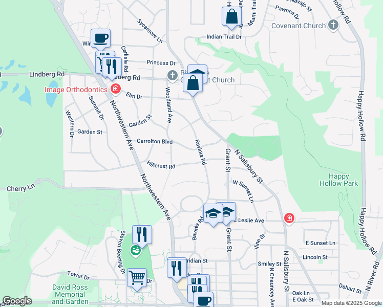 map of restaurants, bars, coffee shops, grocery stores, and more near 520-598 Carrolton Boulevard in West Lafayette