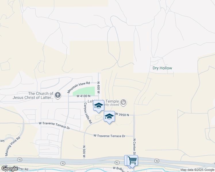 map of restaurants, bars, coffee shops, grocery stores, and more near 4322 Braiken Ridge Drive in Lehi