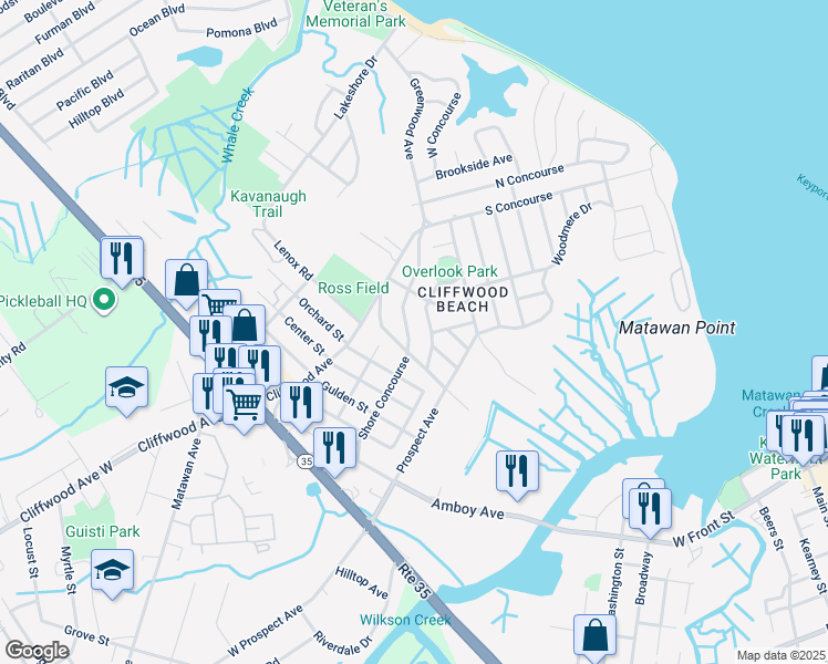 map of restaurants, bars, coffee shops, grocery stores, and more near 751 Shore Concourse in Keyport