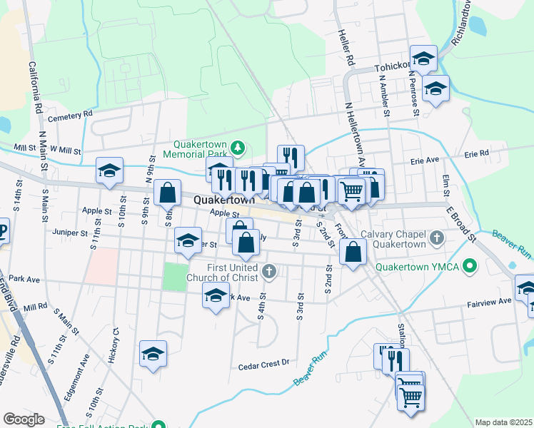 map of restaurants, bars, coffee shops, grocery stores, and more near 331 West Broad Street in Quakertown