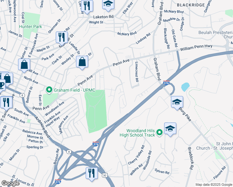 map of restaurants, bars, coffee shops, grocery stores, and more near 7305 Beacon Hill Drive in Pittsburgh
