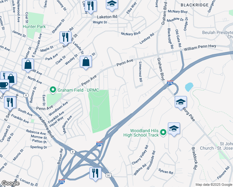 map of restaurants, bars, coffee shops, grocery stores, and more near 1548 Fairmont Street in Pittsburgh