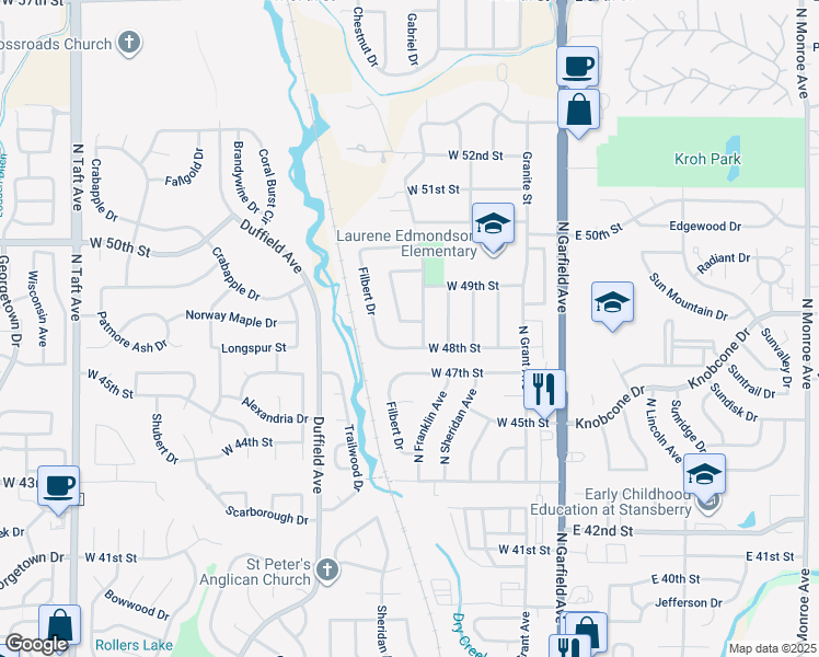 map of restaurants, bars, coffee shops, grocery stores, and more near 4808 North Franklin Avenue in Loveland