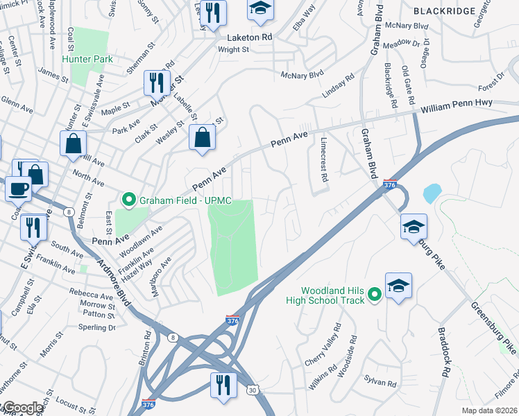 map of restaurants, bars, coffee shops, grocery stores, and more near 1548 Fairmont Street in Pittsburgh