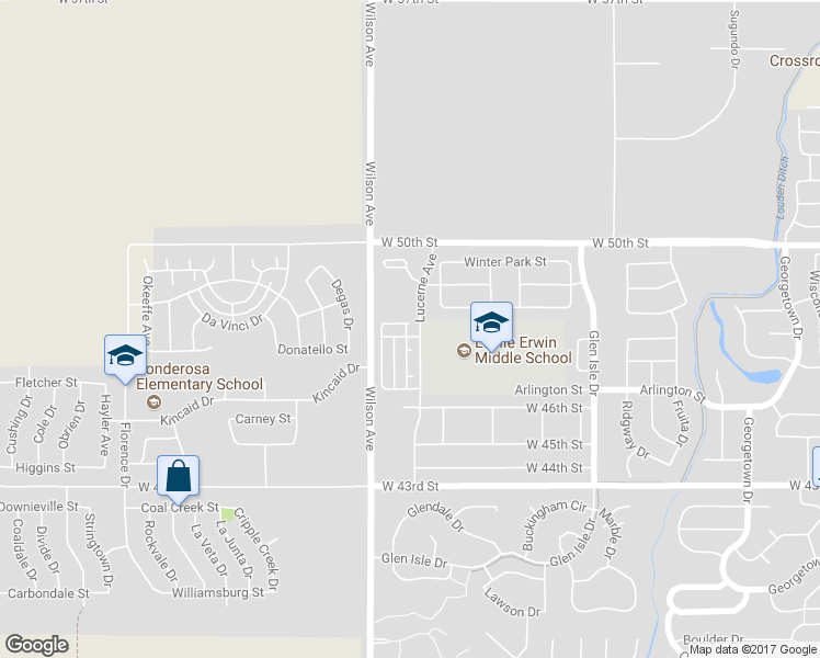 map of restaurants, bars, coffee shops, grocery stores, and more near 2717 Breckenridge Place in Loveland