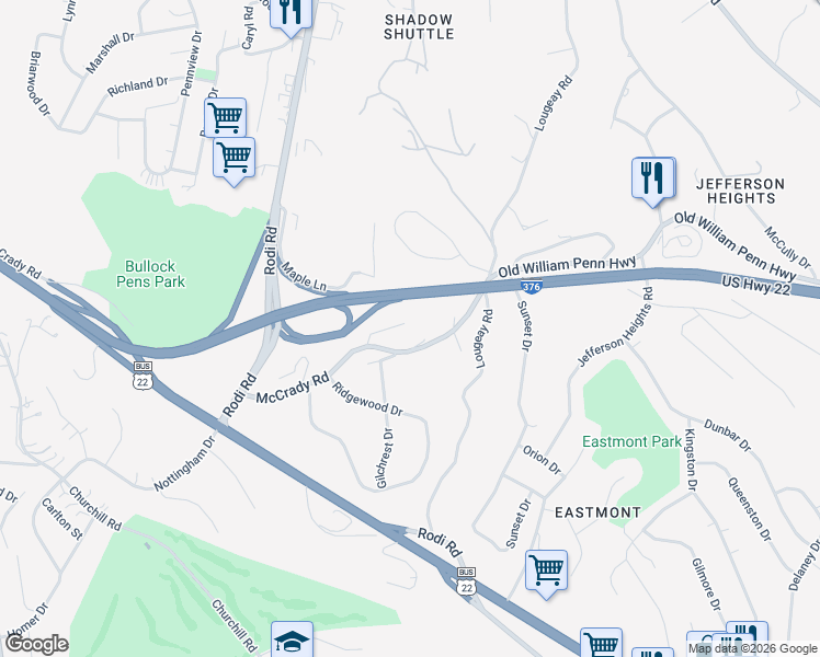 map of restaurants, bars, coffee shops, grocery stores, and more near 4 Sylvia Lane in Pittsburgh