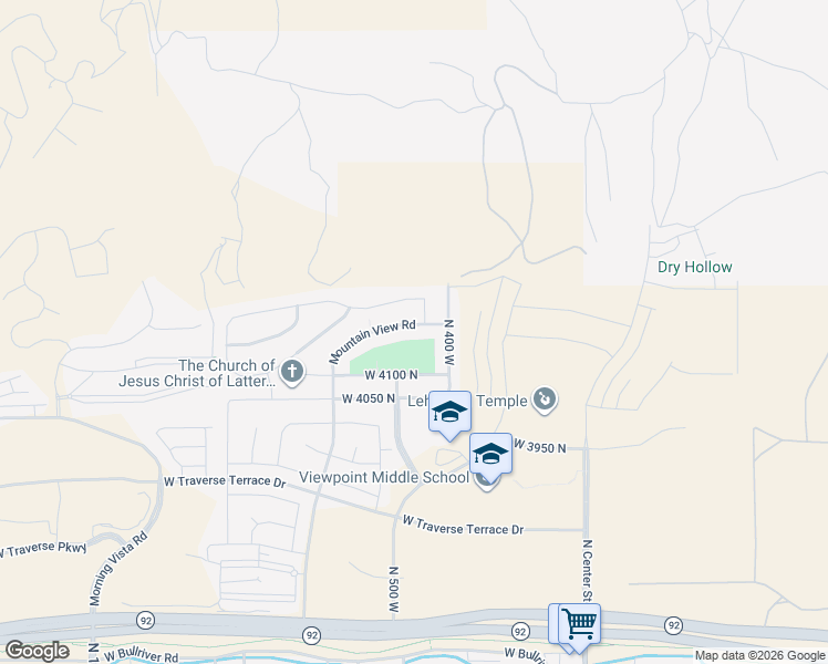 map of restaurants, bars, coffee shops, grocery stores, and more near 492 Mountain View Road in Lehi