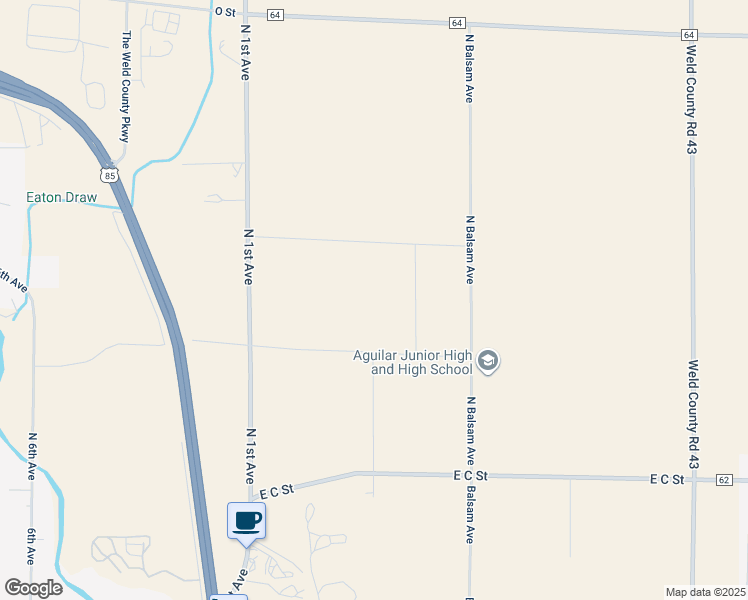 map of restaurants, bars, coffee shops, grocery stores, and more near 101 North Balsam Avenue in Greeley